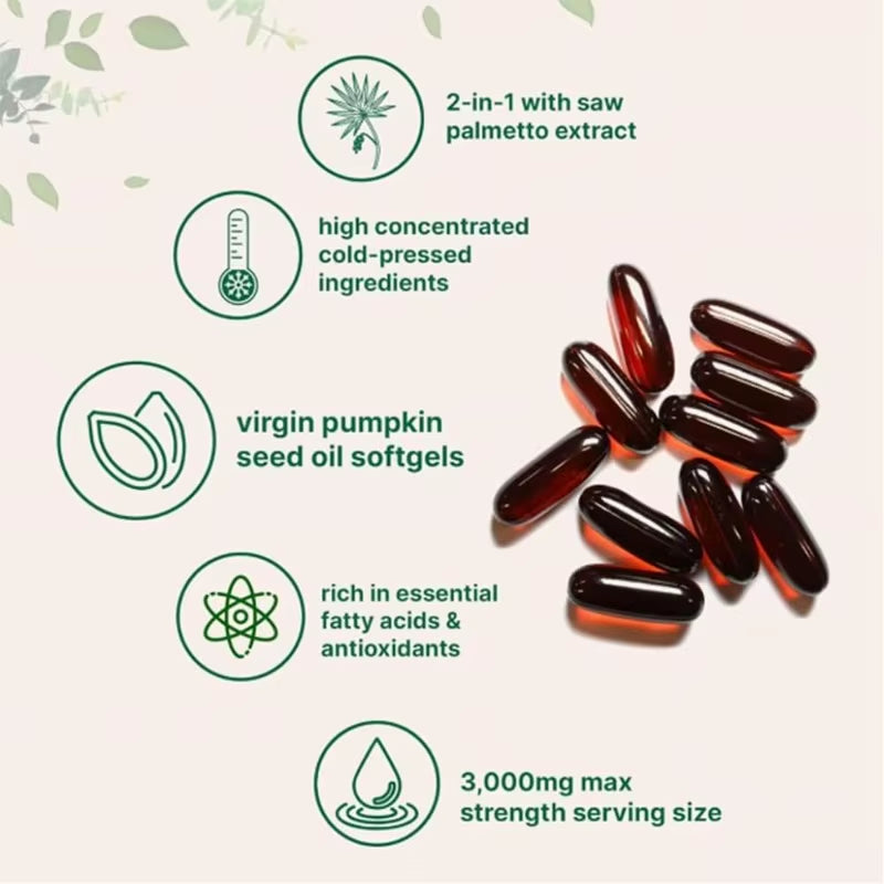 Pumpkin Seed Oil Soft Capsules 2 in 1 with Saw Palmetto Non-Gmo Natural Supplement Health Maintenance Regulation Blood Lipid
