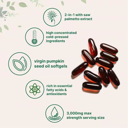 Pumpkin Seed Oil Soft Capsules 2 in 1 with Saw Palmetto Non-Gmo Natural Supplement Health Maintenance Regulation Blood Lipid