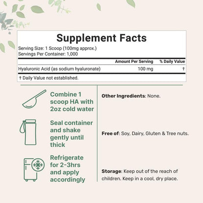 NutriWay Hyaluronic Acid Powder, DIY Facial Serum, Skin Hydration Care Formula 100G