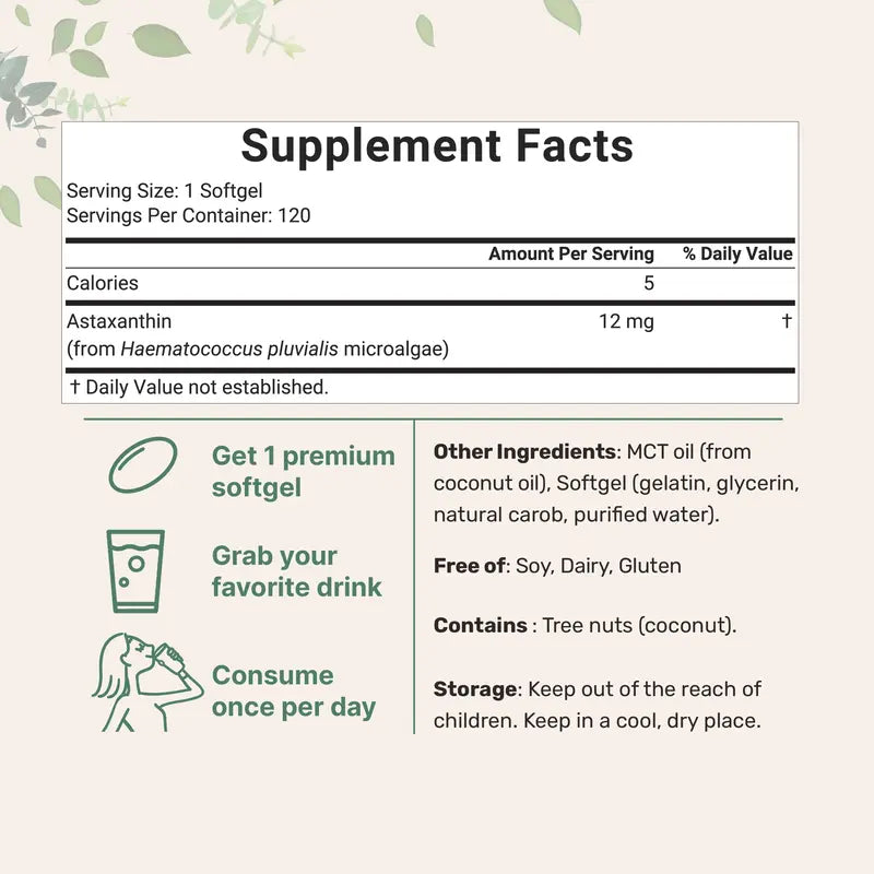 NutriWay Astaxanthin 12mg, 120 softgels | 4 Month Supply