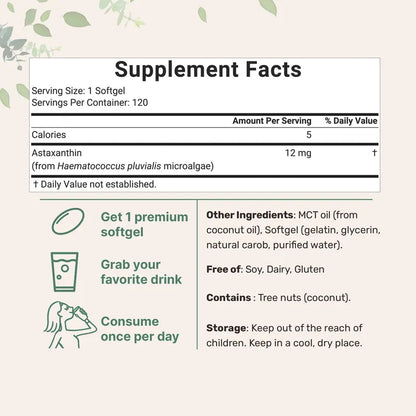 NutriWay Astaxanthin 12mg, 120 softgels | 4 Month Supply